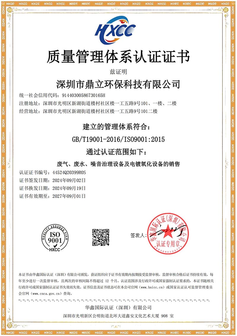 质量管理体系认证证书